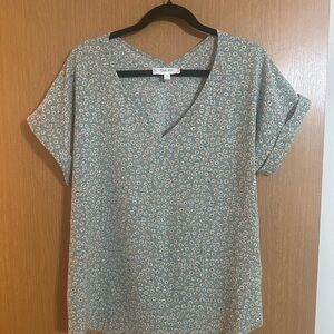 Pink Rose Blue Floral Short Sleeve Top